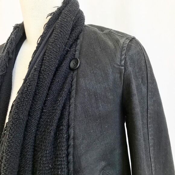 Free People black drape knit front denim jacket VGUC size 0 - Picture 10 of 16